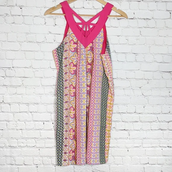 Rose & Olive Pink Floral Tent Dress Small V Neck Tank Sleeveless - Picture 3 of 8